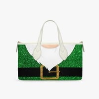 Glitter Green Elf/Grinch Christmas Leather Bag - Holiday Crossover Tote with Faux Beard and Belt - Thumbnail 8