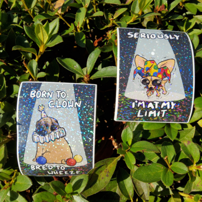 Clown dog holo stickers