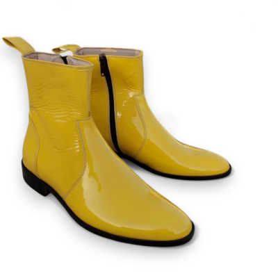 Crafted Leather Classic Men Dress Shoes Yellow Patent Leather Jodhpur Side Zipper Boot