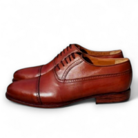 Crafted Leather Men Brown Classic Oxford Lace up Formal Dress Shoes - Thumbnail 1