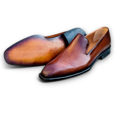 Crafted leather brown moccasin loafer slip on dress shoes
