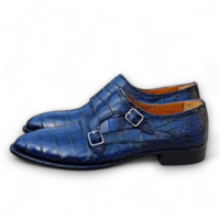 Crafted Leather Classic Handmade Men Blue Crocodile/Alligator Texture Leather Dress Shoes - Thumbnail 1