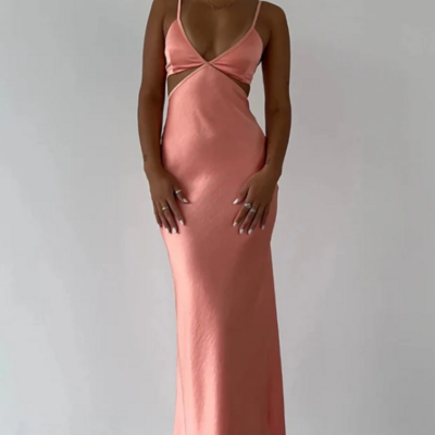 Spaghetti strap v-neck backless prom dress wedding guest dress  - Thumbnail 1