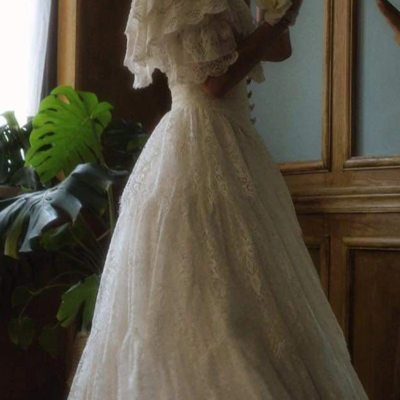 Princess a line off shoulder ivory lace wedding dresses