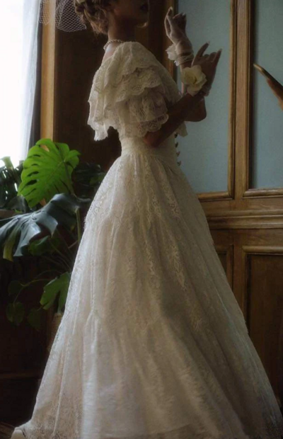Princess A Line Off Shoulder Ivory Lace Wedding Dresses