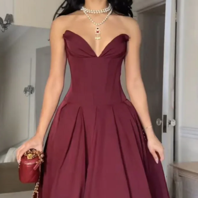 A line sweetheart v-neck burgundy formal prom dress