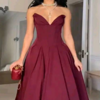 A Line Sweetheart V-Neck Burgundy Formal Prom Dress - Thumbnail 1