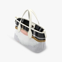 Rustic Plaid Gnome Leather Crossover Bag - Chic Black & White Buffalo Check, Gold Glitter Accent Holiday Handle Tote - Thumbnail 1