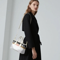 Rustic Plaid Gnome Leather Crossover Bag - Chic Black & White Buffalo Check, Gold Glitter Accent Holiday Handle Tote - Thumbnail 4