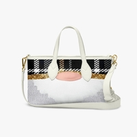 Rustic Plaid Gnome Leather Crossover Bag - Chic Black & White Buffalo Check, Gold Glitter Accent Holiday Handle Tote - Thumbnail 3
