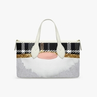 Rustic Plaid Gnome Leather Crossover Bag - Chic Black & White Buffalo Check, Gold Glitter Accent Holiday Handle Tote - Thumbnail 5