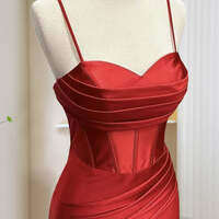 Burgundy Evening Dress,Simple Sweetheart Neck Satin Mermaid Burgundy Long Prom Dress - Thumbnail 2