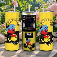 Pac Man Arcade Machine Tumbler - Retro Yellow Ghost and Pac Man 20 oz Skinny Sublimation - Thumbnail 4