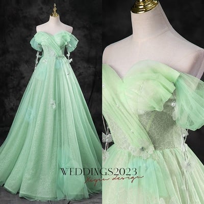Mint green ball gown off the shoulder tulle prom dress green a-line off shoulder tulle long prom dress, green long formal dress
