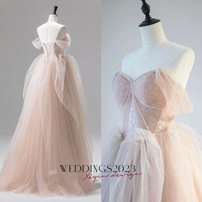 Champagne pink tulle sweetheart a-line prom dress party dress, pink tulle evening dress