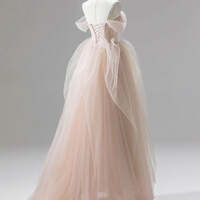 Champagne Pink Tulle Sweetheart A-line Prom Dress Party Dress, Pink Tulle Evening Dress - Thumbnail 1