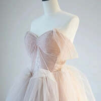 Champagne Pink Tulle Sweetheart A-line Prom Dress Party Dress, Pink Tulle Evening Dress - Thumbnail 2