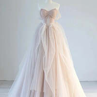 Champagne Pink Tulle Sweetheart A-line Prom Dress Party Dress, Pink Tulle Evening Dress - Thumbnail 3