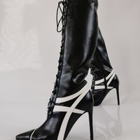Sexy Stiletto Knee High Heeled Sport Boots, Black White Designer Style, Hot Vintage Winter Girl Big Large Size Wide Calf Long Shoes - Thumbnail 5