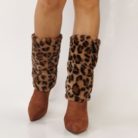 Leopard Fur Turned-Over Edge Thin Heel Higgh Boots - Thumbnail 4