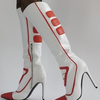 White and Red Knee High Boots Women Pointed Toes Stilettos 11Cm High Heels - Thumbnail 1