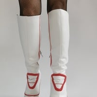 White and Red Knee High Boots Women Pointed Toes Stilettos 11Cm High Heels - Thumbnail 3