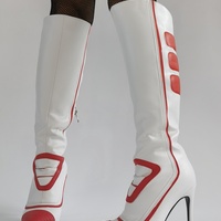 White and Red Knee High Boots Women Pointed Toes Stilettos 11Cm High Heels - Thumbnail 4