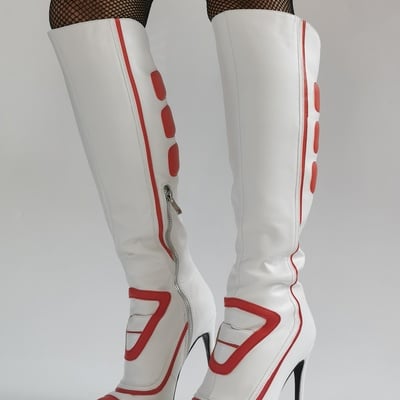 White and red knee high boots women pointed toes stilettos 11cm high heels