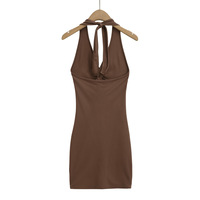 Halter neck tie twist sexy hip skirt dress - Thumbnail 1