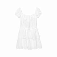 Retro white square neck tie waist ruffle dress - Thumbnail 2
