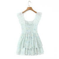 Large U-neck lace crochet embroidery print waist sleeveless babydoll dress - Thumbnail 2