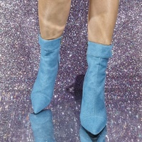 Fashion Sexy Pointy Toe Rivet Denim Ankle Boots Party High Heels Shoes - Thumbnail 3