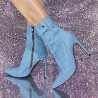 Fashion Sexy Pointy Toe Rivet Denim Ankle Boots Party High Heels Shoes - Thumbnail 1