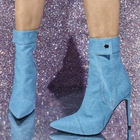 Fashion Sexy Pointy Toe Rivet Denim Ankle Boots Party High Heels Shoes - Thumbnail 2