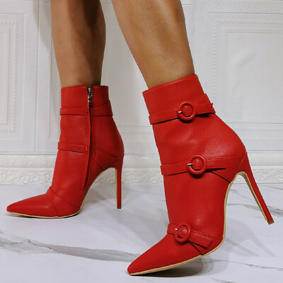 Stiletto heeled booties red 11.5cm short boots for women autumn winter fashion boot for party with zipper 