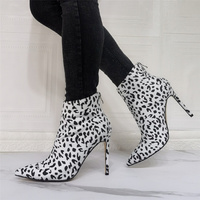 Womens Fashion Pointy Toe Zipper Leopard Ankle Boots High Heels Party Shoes Size - Thumbnail 1
