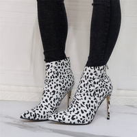 Womens Fashion Pointy Toe Zipper Leopard Ankle Boots High Heels Party Shoes Size - Thumbnail 2