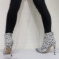 Womens Fashion Pointy Toe Zipper Leopard Ankle Boots High Heels Party Shoes Size - Thumbnail 3