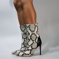 White Snake Ankle Boots For Women Stilettos High Heels Pointed Toe Short Booties Ladies  - Thumbnail 2
