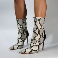 White Snake Ankle Boots For Women Stilettos High Heels Pointed Toe Short Booties Ladies  - Thumbnail 3