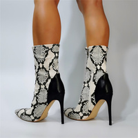 White Snake Ankle Boots For Women Stilettos High Heels Pointed Toe Short Booties Ladies  - Thumbnail 5