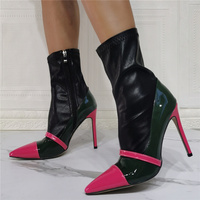 Sexy Neon Pink Dark Green Black Sock Thin High Heel Bootie - Thumbnail 2