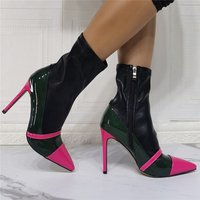 Sexy Neon Pink Dark Green Black Sock Thin High Heel Bootie - Thumbnail 1