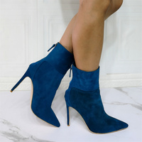 Women Ankle Boots Pointed Toe Stiletto Heels Faux Suede Back Zip Shoes - Thumbnail 1