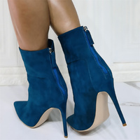 Women Ankle Boots Pointed Toe Stiletto Heels Faux Suede Back Zip Shoes - Thumbnail 2