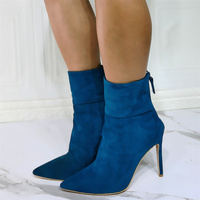 Women Ankle Boots Pointed Toe Stiletto Heels Faux Suede Back Zip Shoes - Thumbnail 4