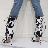 New Fashion Women Ankle Boots Stiletto Heels Boots Pointed Toe Gorgeous Cow Pattern Party Shoes Ladies - Thumbnail 1