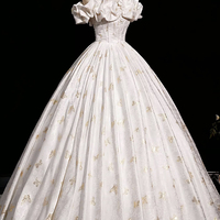 Lovely Butterfly Print Satin Long Ball Gown, A-Line Off the Shoulder Party Dress - Thumbnail 2