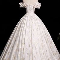 Lovely Butterfly Print Satin Long Ball Gown, A-Line Off the Shoulder Party Dress - Thumbnail 3