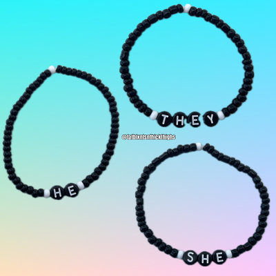 Monochrome pronoun seed bead bracelet
